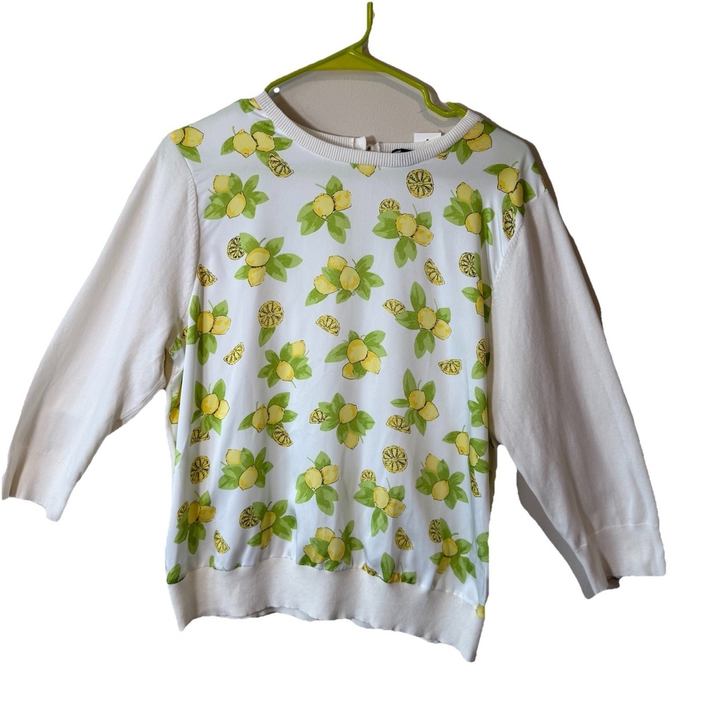 NWT Ann Taylor Large Cream Lemon Floral Cotton Blend Sweater Casual Chic Spring